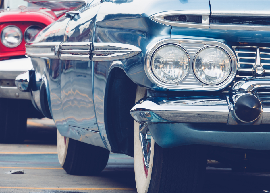Classic car in parking lot